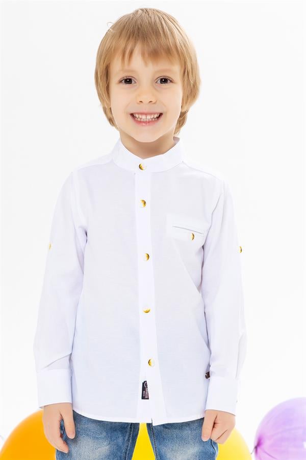Boys' White Buttoned Shirt with Emblem (Ages 8-12)