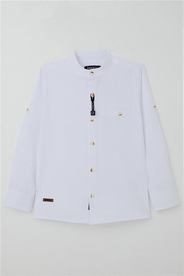 Boys' White Buttoned Shirt with Emblem (Ages 8-12)