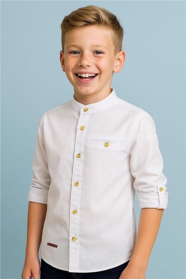 Boys' White Buttoned Shirt with Emblem (Ages 3-7)