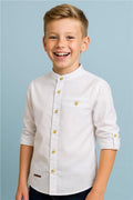 Boys' White Buttoned Shirt with Emblem (Ages 3-7)