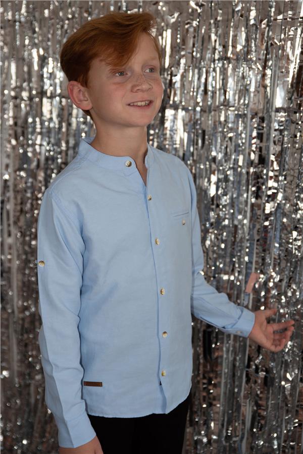Boys' Shirt with Emblem, Buttoned, Light Blue (Ages 8-12)