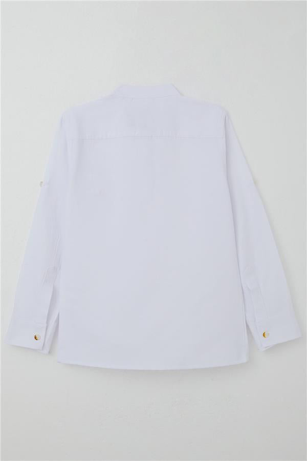 Boys' White Buttoned Shirt with Emblem (Ages 8-12)