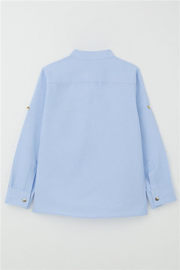 Boys' Shirt with Emblem, Buttoned, Light Blue (Ages 8-12)