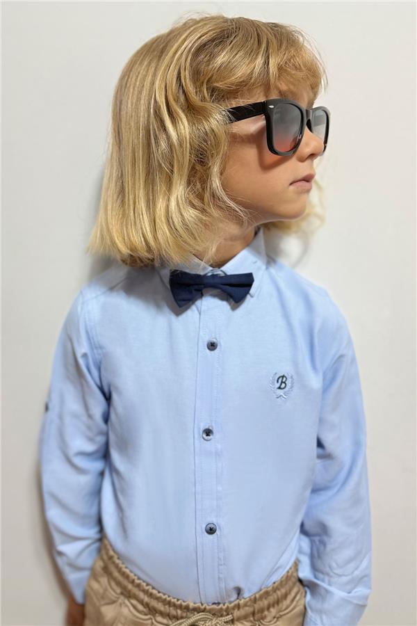 Boys' Shirt with Bow Tie, Light Blue (Ages 3-5)