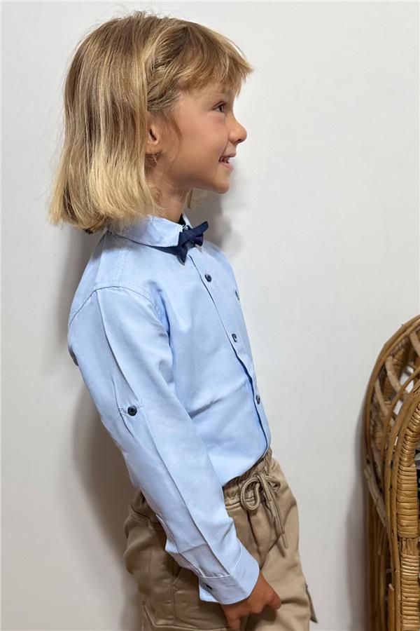 Boys' Shirt with Bow Tie, Light Blue (Ages 3-5)