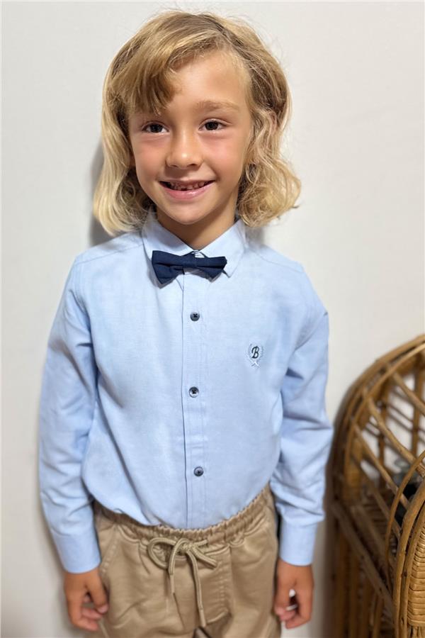 Boys' Shirt with Bow Tie, Light Blue (Ages 3-5)