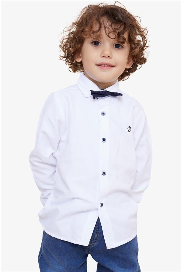 Boys' Shirt with Bow Tie, White (Ages 3-7)