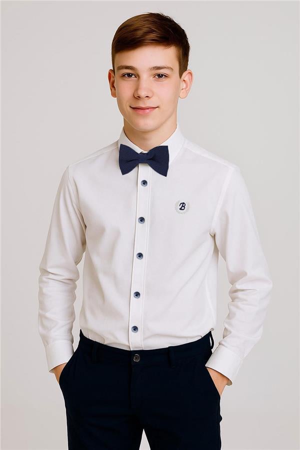 Boys' Shirt with Bow Tie, White (Ages 8-12)
