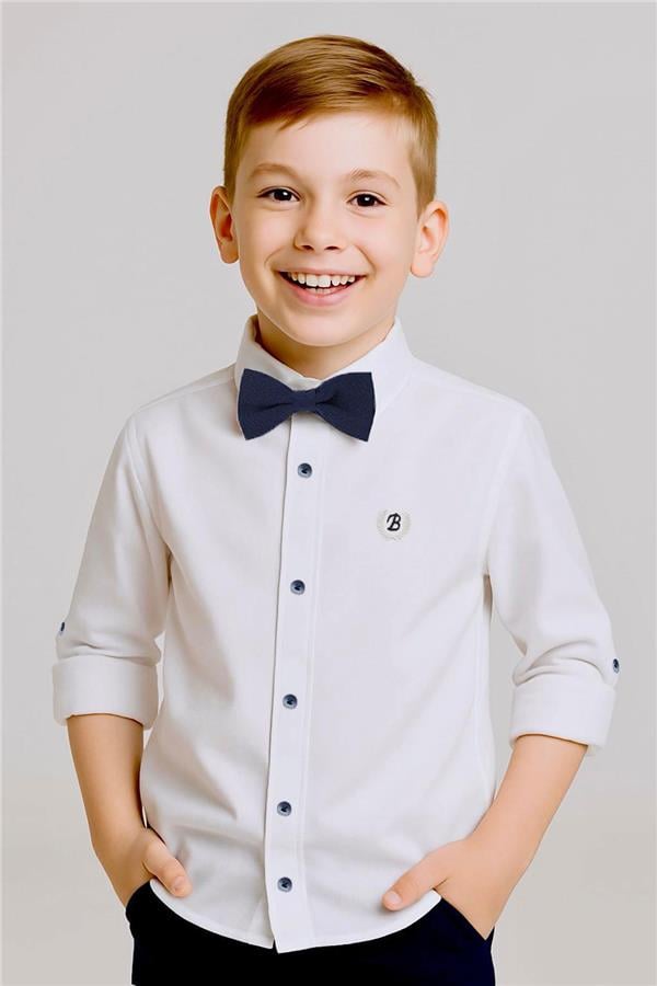 Boys' Shirt with Bow Tie, White (Ages 3-7)