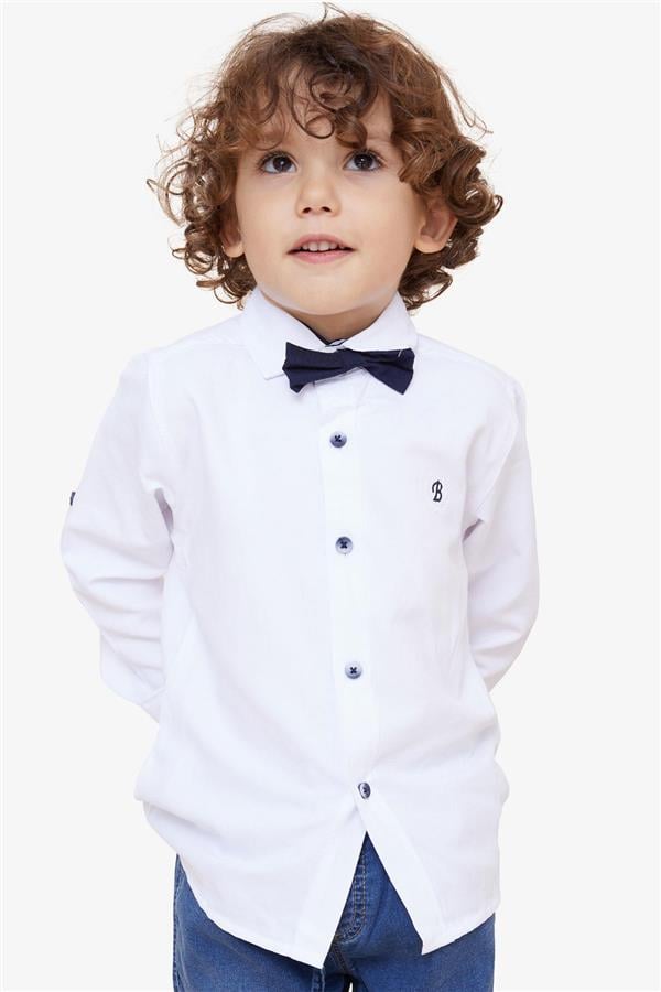 Boys' Shirt with Bow Tie, White (Ages 3-7)