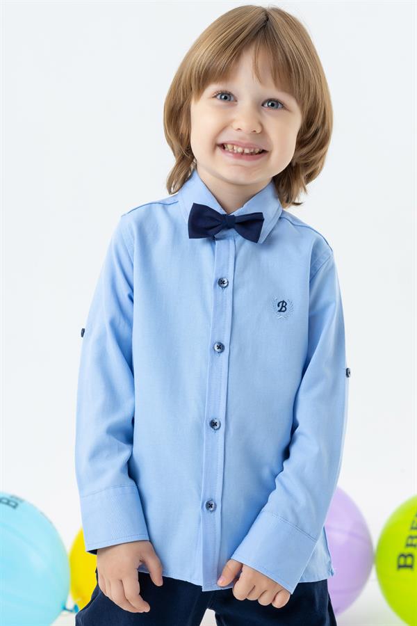 Boys' Shirt with Bow Tie, Blue (Ages 3)