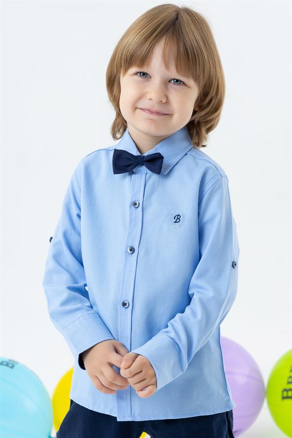 Boys' Shirt with Bow Tie, Blue (Ages 3)