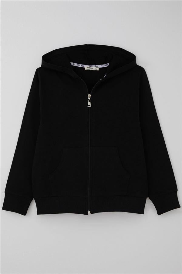 Boys' Basic Hooded Zip-Up Cardigan, Black (Ages 6-10)
