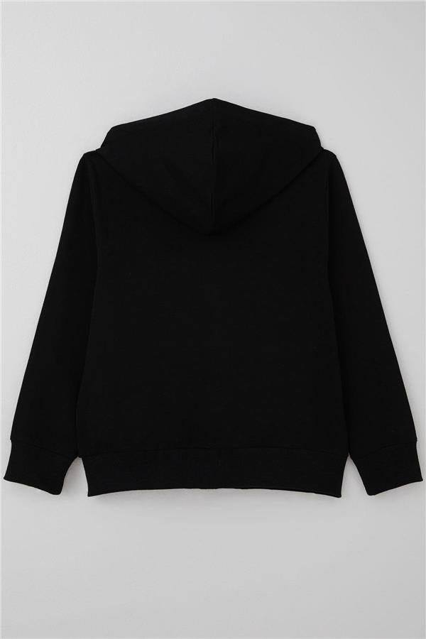 Boys' Basic Hooded Zip-Up Cardigan, Black (Ages 6-10)