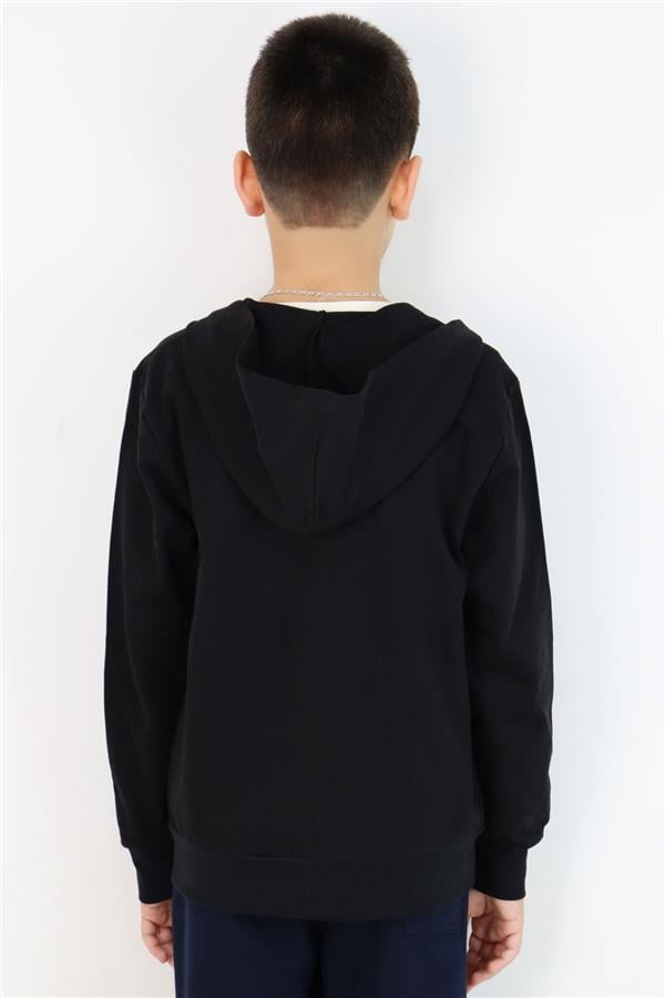 Boys' Basic Hooded Zip-Up Cardigan, Black (Ages 6-10)