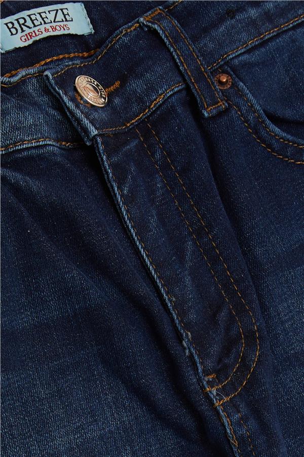 Girls' Washed Jeans with Pockets and Button Closure, Blue (Ages 9-14)