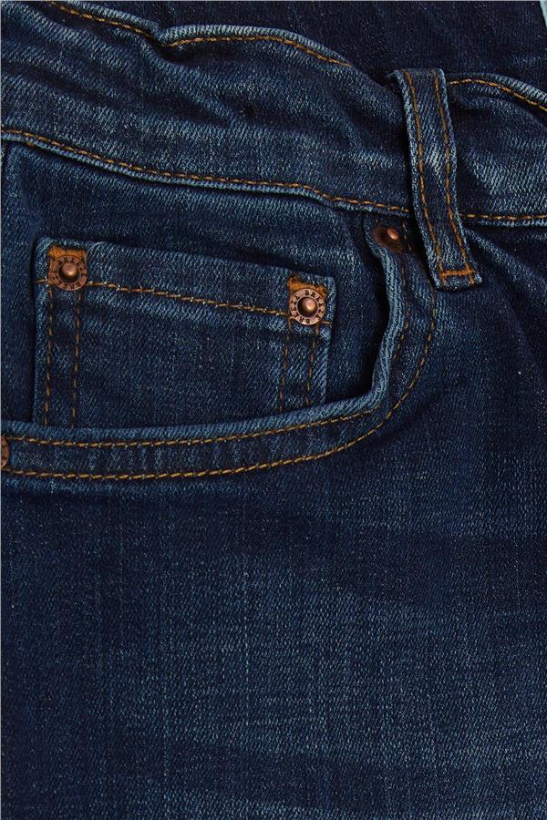Girls' Washed Jeans with Pockets and Button Closure, Blue (Ages 9-14)