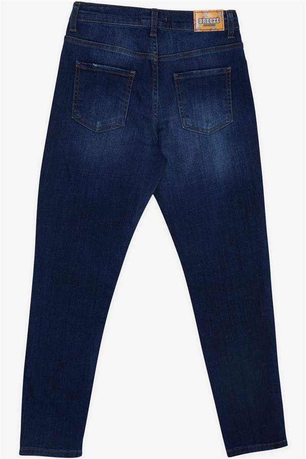 Girls' Washed Jeans with Pockets and Button Closure, Blue (Ages 9-14)