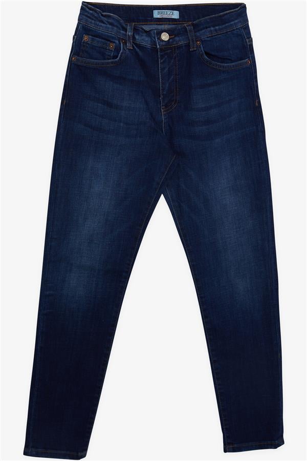 Girls' Washed Jeans with Pockets and Button Closure, Blue (Ages 9-14)