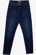 Girls' Washed Jeans with Pockets and Button Closure, Blue (Ages 9-14)