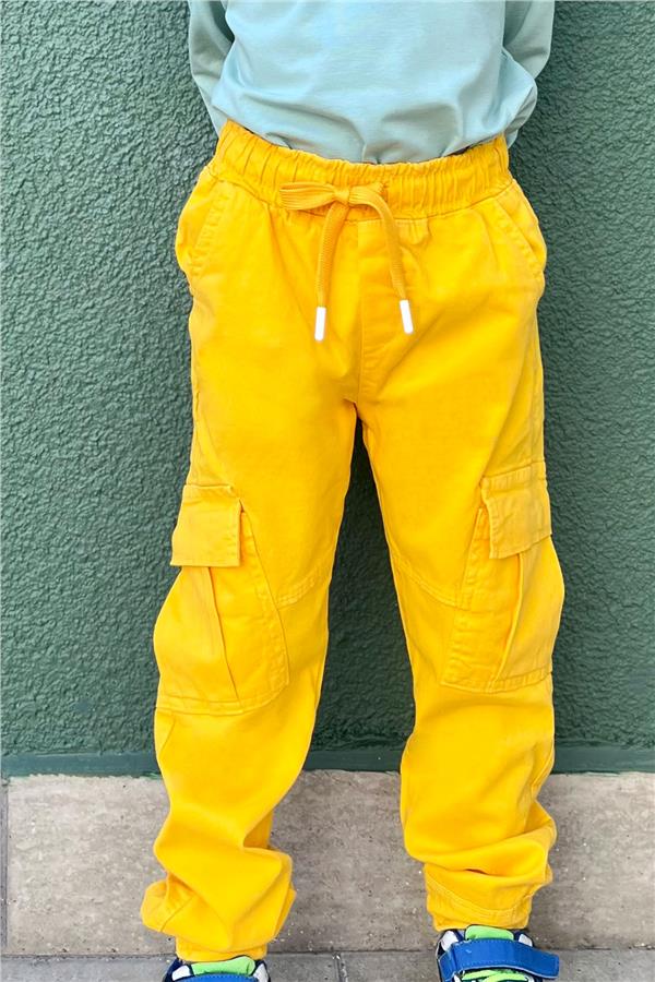Boys' Jeans with Elastic Waist and Pockets, Yellow (Ages 3-7)