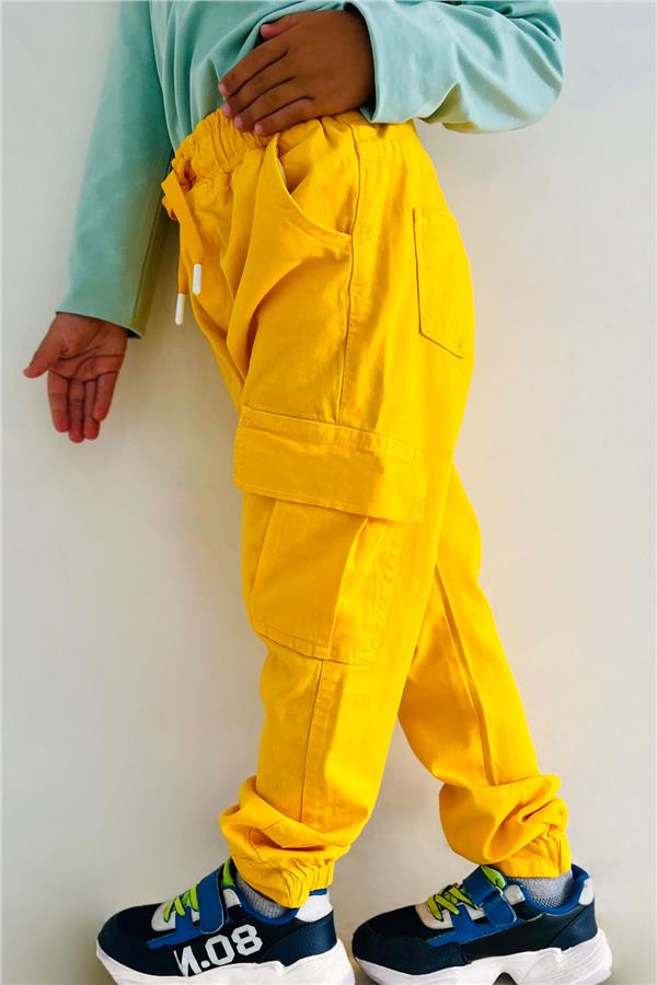 Boys' Jeans with Elastic Waist and Pockets, Yellow (Ages 3-7)