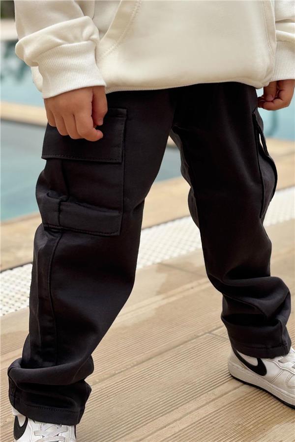 Boys' Cargo Pants with Pockets and Elastic Waistband, Black (1.5-5 Years)