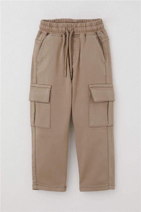 Boys' Cargo Pants with Elastic Waistband, Beige (1.5-5 Years)