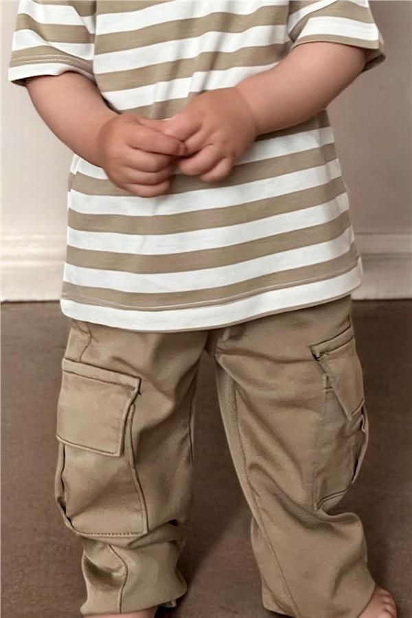 Boys' Cargo Pants with Elastic Waistband, Beige (1.5-5 Years)