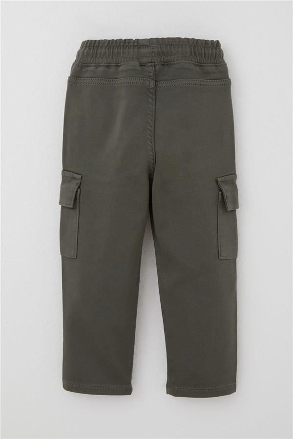 Boys' Cargo Pants with Pockets and Elastic Waistband, Khaki Green (1.5-5 Years)