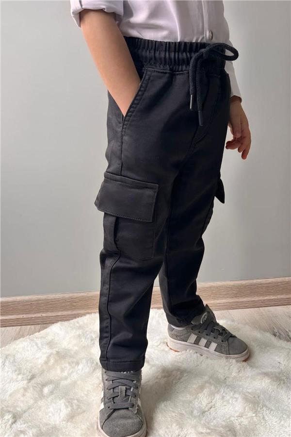 Boys' Cargo Pants with Pockets and Elastic Waistband, Dark Gray (1.5-5 Years)