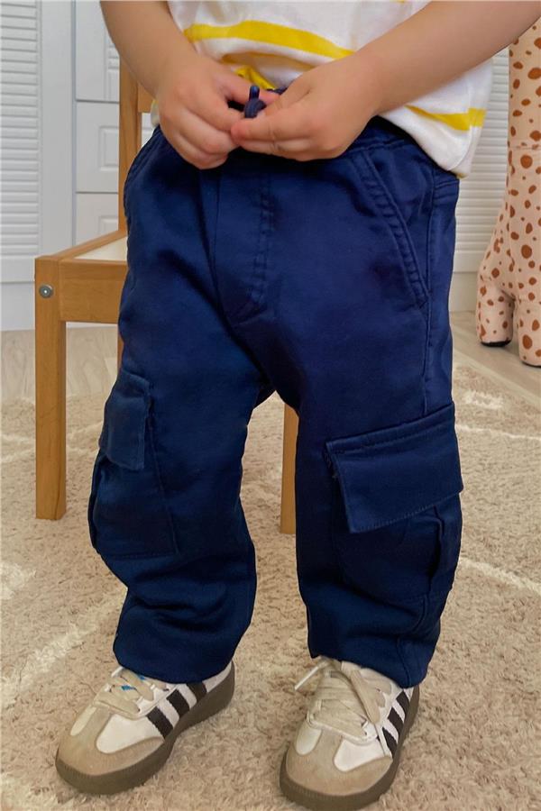 Boys' Cargo Pants with Pockets and Elastic Waistband, Navy Blue (1.5-5 Years)