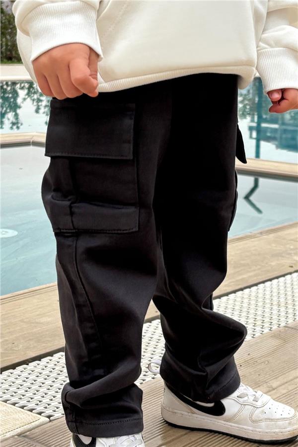 Boys' Cargo Pants with Pockets and Elastic Waistband, Black (1.5-5 Years)