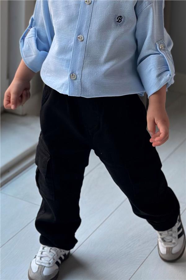 Boys' Cargo Pants with Pockets and Elastic Waistband, Black (1.5-5 Years)