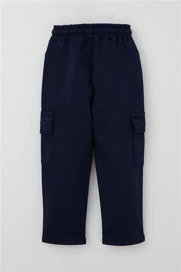 Boys' Cargo Pants with Pockets and Elastic Waistband, Navy Blue (1.5-5 Years)