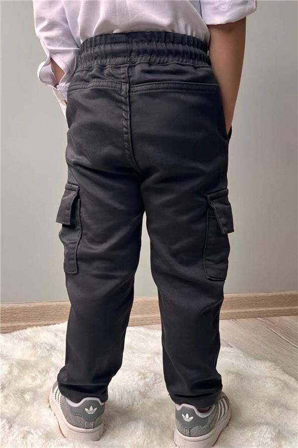 Boys' Cargo Pants with Pockets and Elastic Waistband, Dark Gray (1.5-5 Years)
