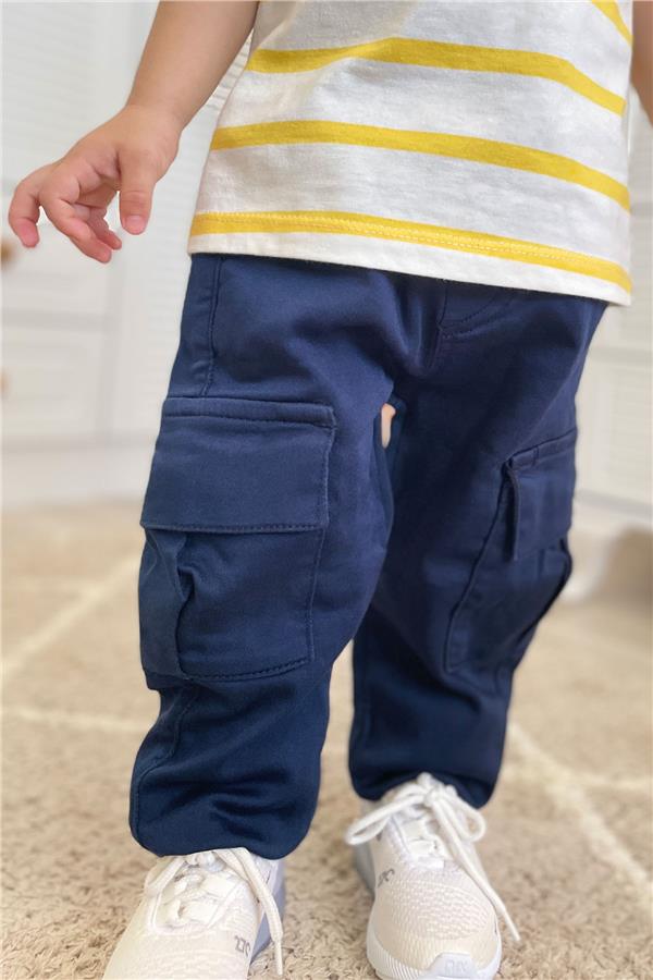 Boys' Cargo Pants with Pockets and Elastic Waistband, Navy Blue (1.5-5 Years)