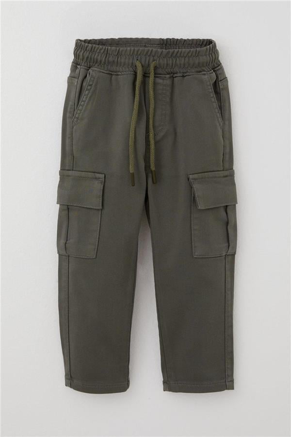 Boys' Cargo Pants with Pockets and Elastic Waistband, Khaki Green (1.5-5 Years)