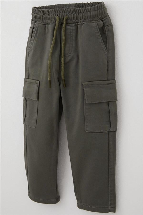 Boys' Cargo Pants with Pockets and Elastic Waistband, Khaki Green (1.5-5 Years)