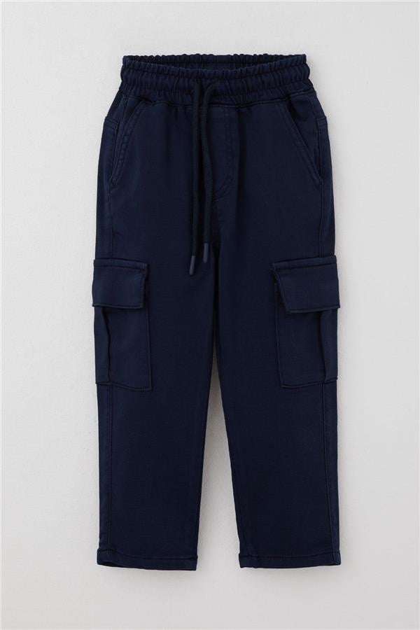 Boys' Cargo Pants with Pockets and Elastic Waistband, Navy Blue (1.5-5 Years)
