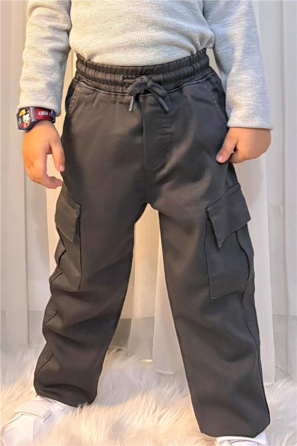 Boys' Cargo Pants with Pockets and Elastic Waistband, Dark Gray (1.5-5 Years)