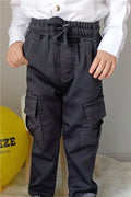 Boys' Cargo Pants with Pockets and Elastic Waistband, Dark Gray (1.5-5 Years)
