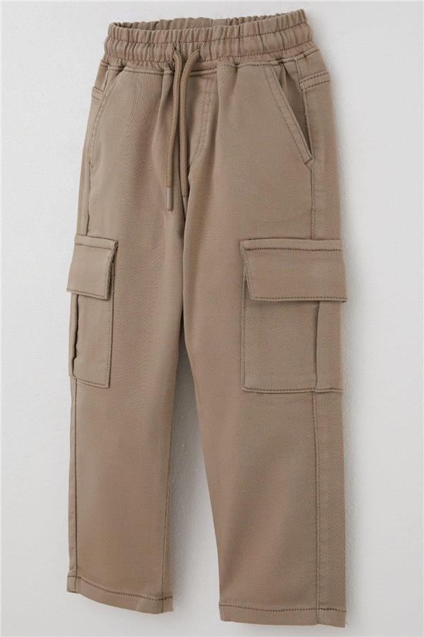 Boys' Cargo Pants with Elastic Waistband, Beige (1.5-5 Years)