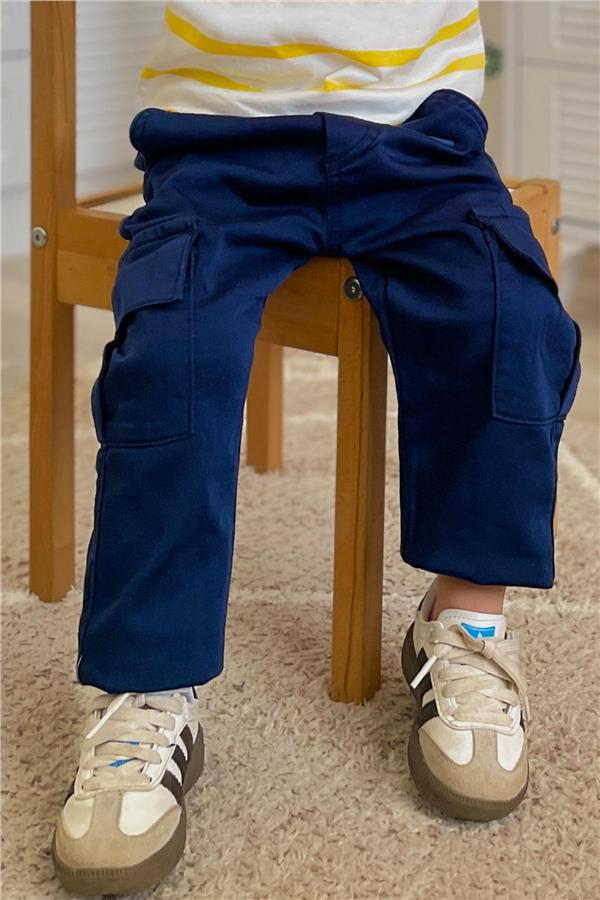 Boys' Cargo Pants with Pockets and Elastic Waistband, Navy Blue (1.5-5 Years)