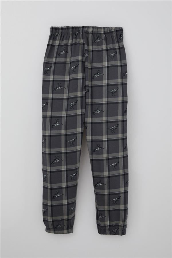 Boys' Pajama Set Dinosaur Kingdom Plaid Pattern Grey (Ages 4-8)