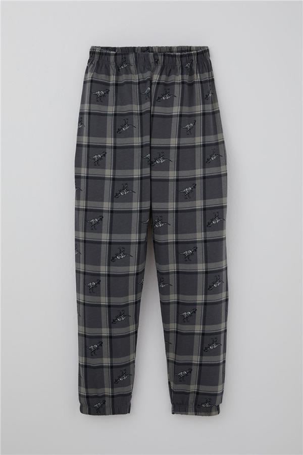 Boys' Pajama Set Dinosaur Kingdom Plaid Pattern Grey (Ages 4-8)
