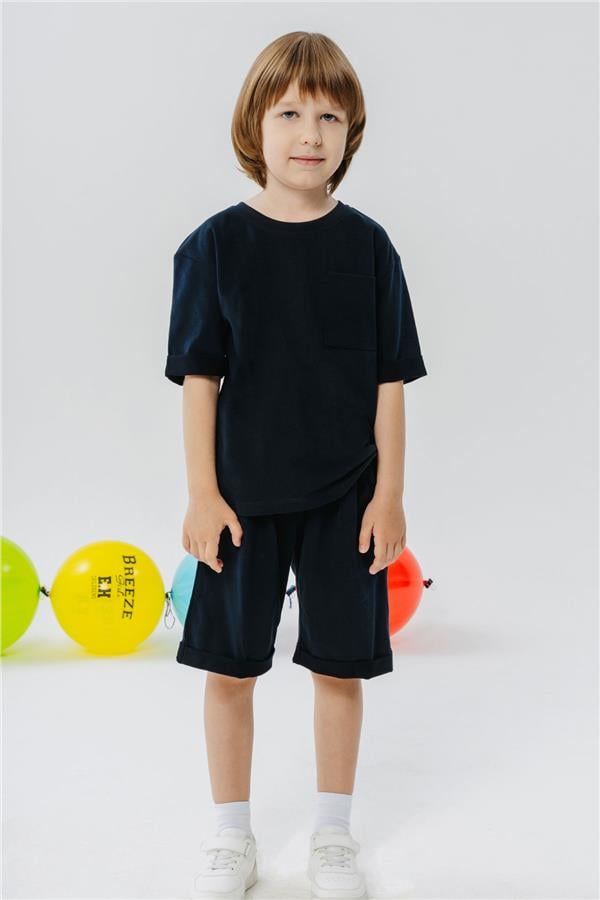 Boys' Shorts Set with Pockets, Navy Blue (Ages 3-7)