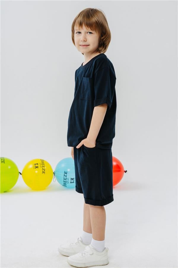 Boys' Shorts Set with Pockets, Navy Blue (Ages 3-7)