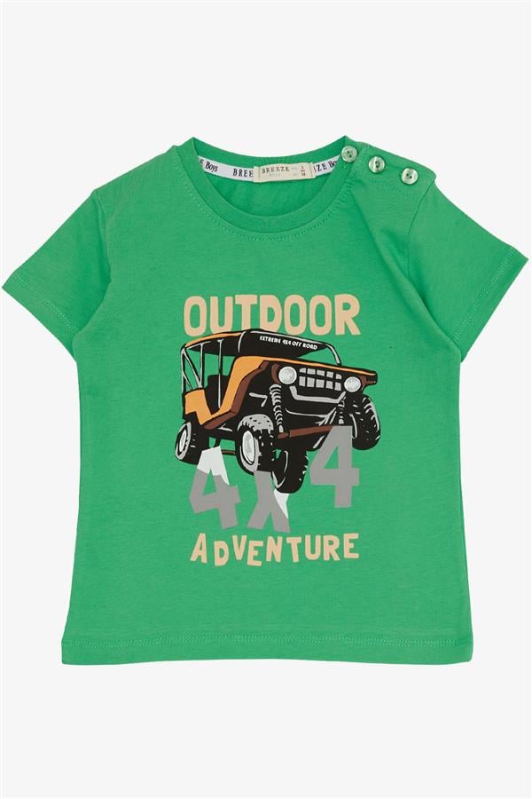 Boys' Shorts Set, Adventure Theme, Car Print, Green (1.5-5 Years)