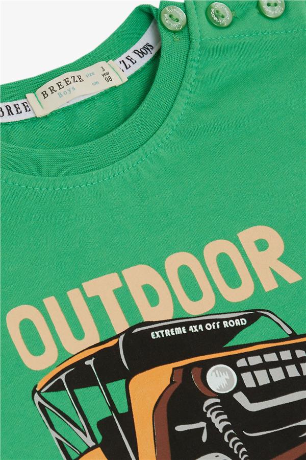 Boys' Shorts Set, Adventure Theme, Car Print, Green (1.5-5 Years)